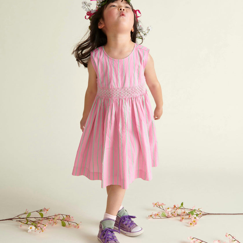 Hand-Smocked Girls Dress Coral