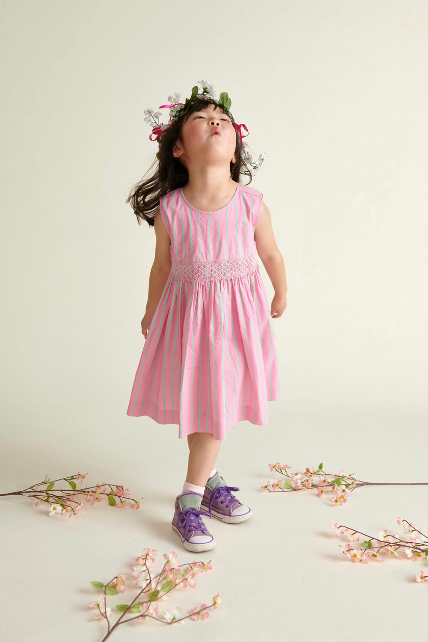 Hand-Smocked Girls Dress Coral