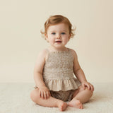 Organic Smocked Top And Bloomer Set - Caramel Check