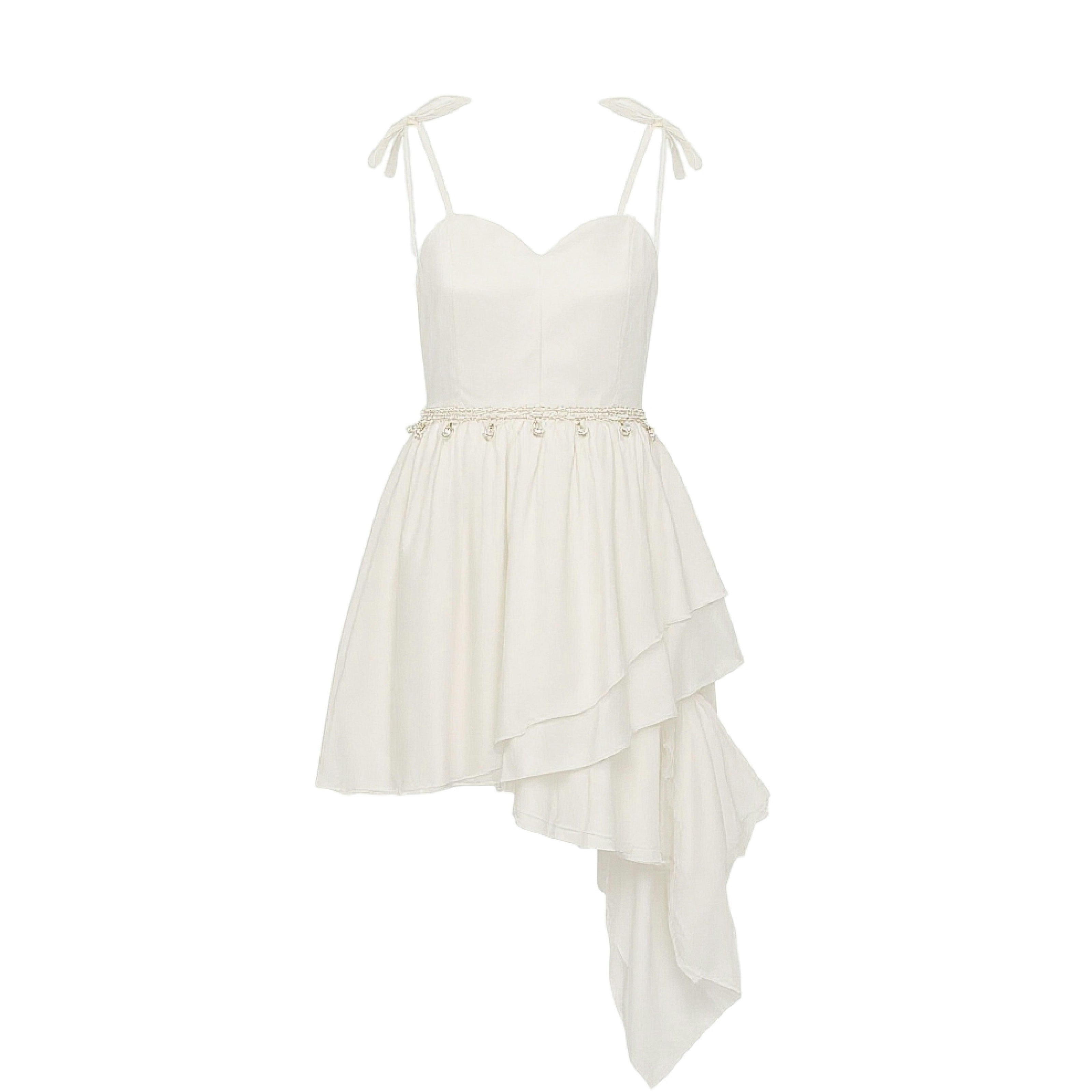 White Arneri Asymmetrical Sweetheart Dress