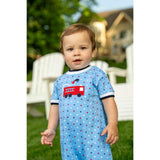 Printed Knit Shortall With Fire Truck