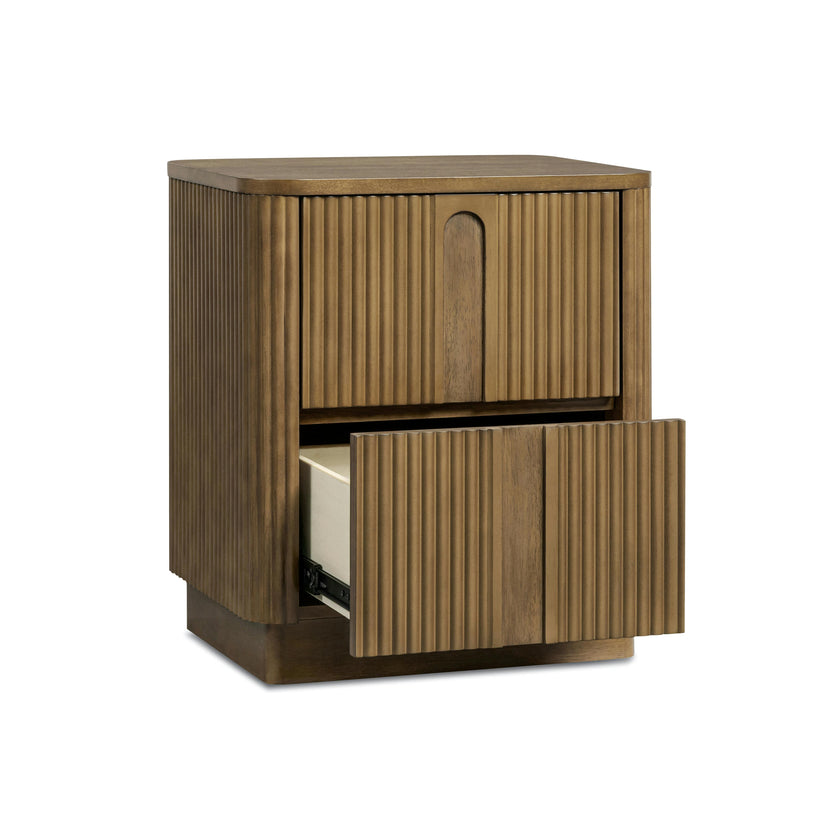 Potomac Reeding Pattern 2 Drawer Push to Open Nightstand Greige Wood Accent Storage