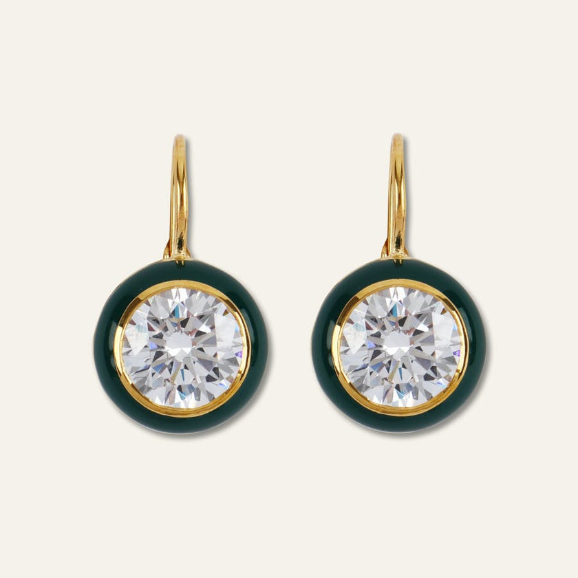 Green Enamel Bezel Drop Earring