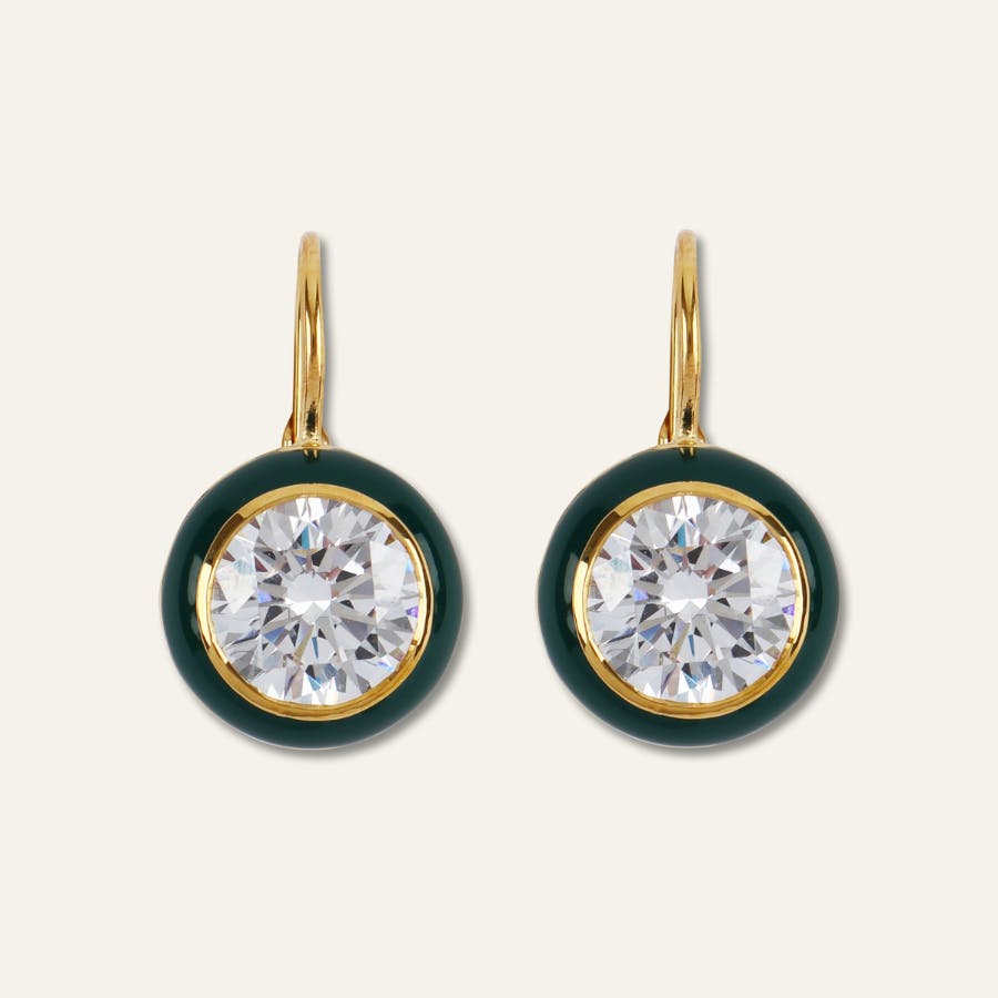 Green Enamel Bezel Drop Earring