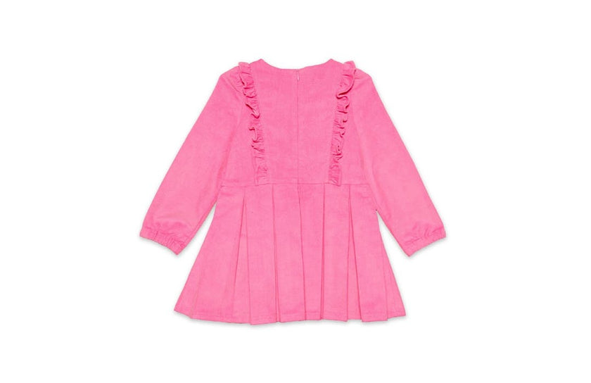 Long Sleeve Ruffle Dress in Pink Corduroy