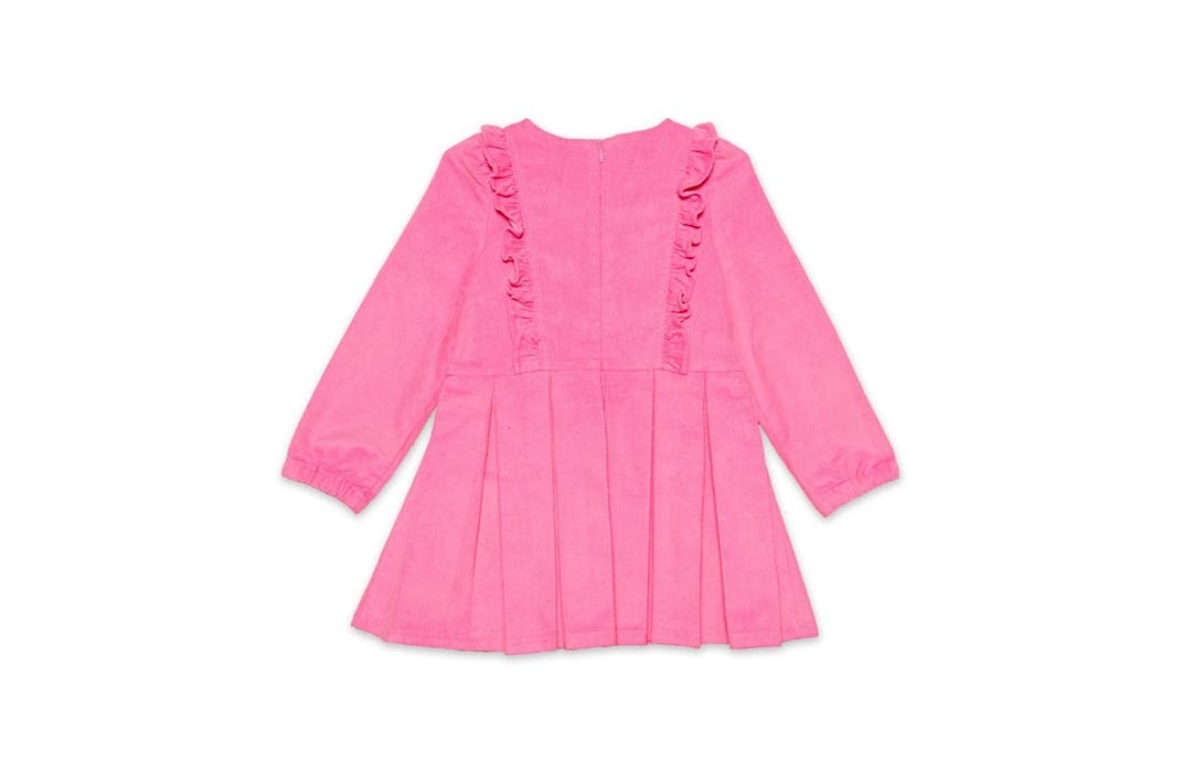 Long Sleeve Ruffle Dress in Pink Corduroy
