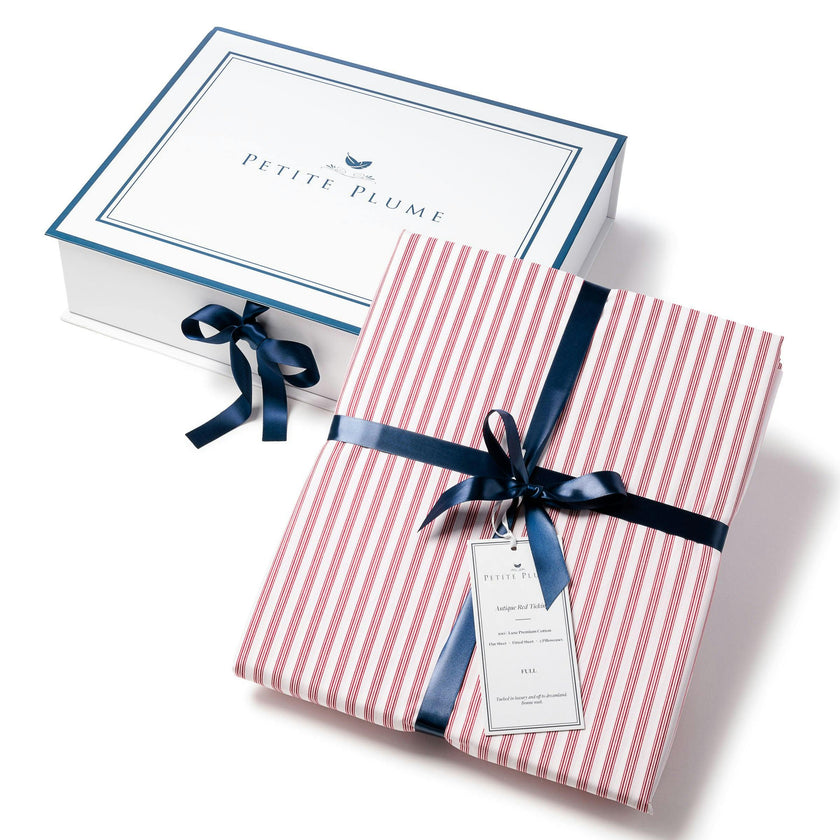 Luxe Premium Percale Bed Sheets in Antique Red Ticking