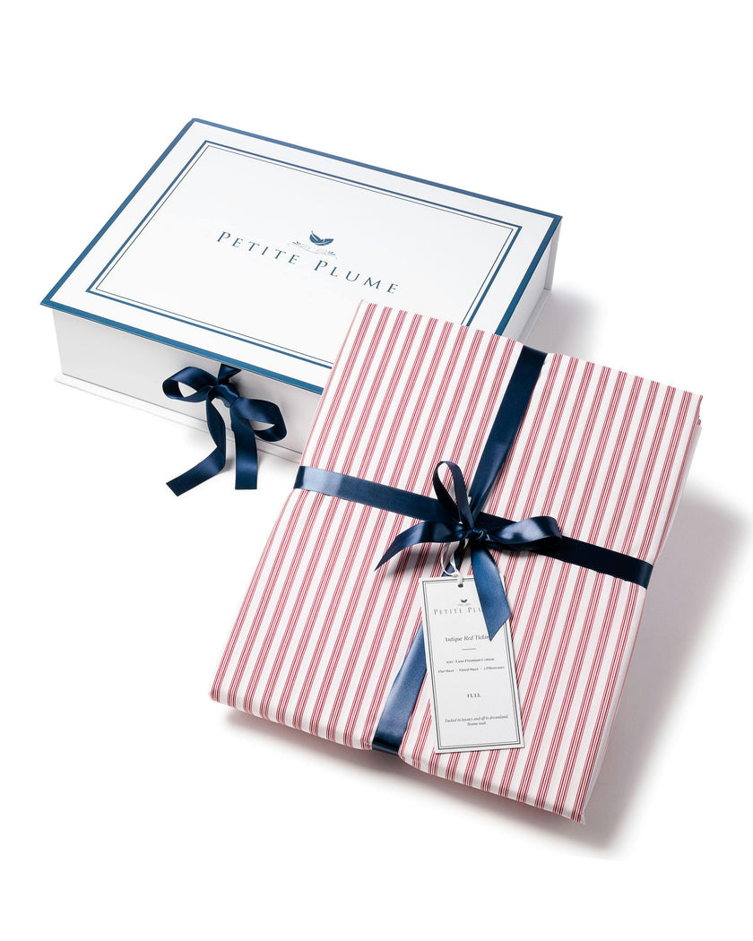 Luxe Premium Percale Bed Sheets in Antique Red Ticking
