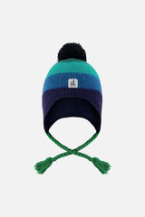 Winter Peruvian Knit Hat with Pompom Blue and Green Knit