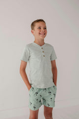 Boys Short Sleeve Henley Shirt in Aqua Island