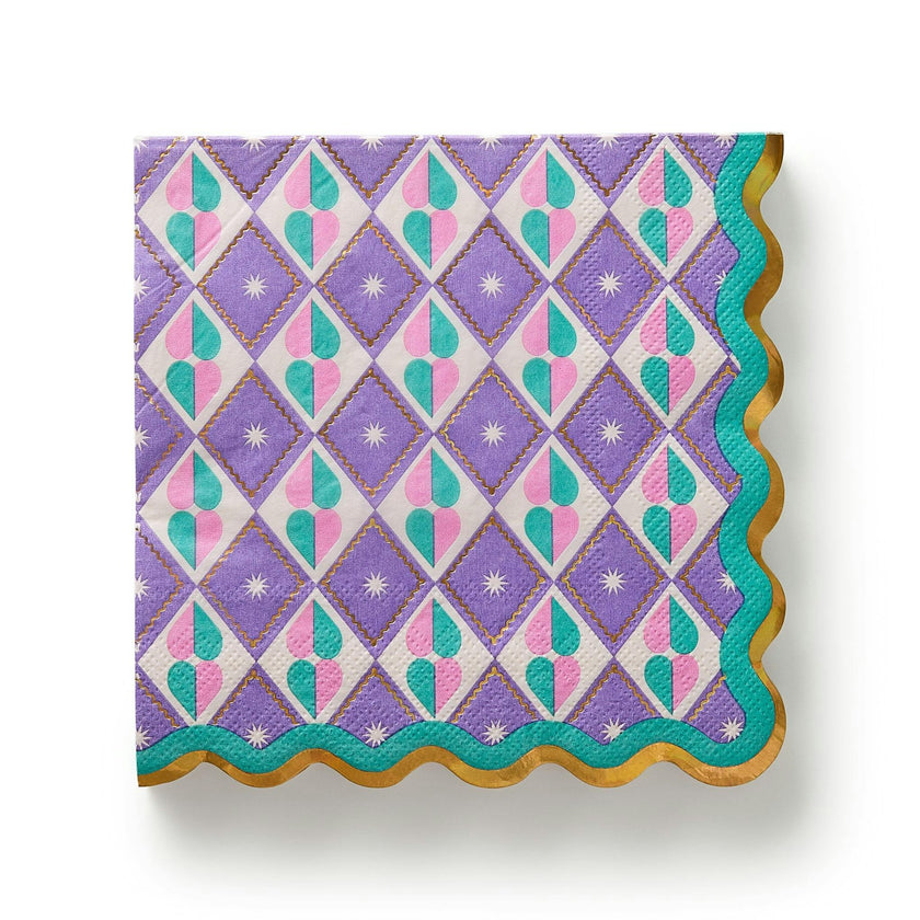 Packed Party Circus Soiree Luncheon Napkins 20ct - Gold Foil Pastel Diamond Pattern 3-Ply Scalloped Edge Napkins for Circus Birthday Parties