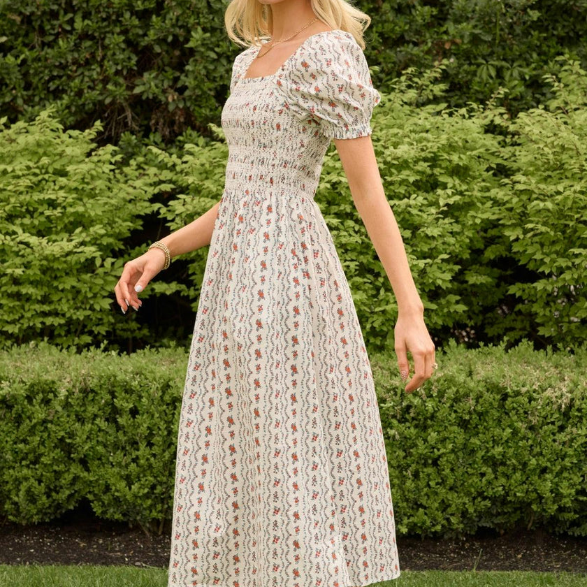 Sunday Best Dress in Linear Poppy Woodblock