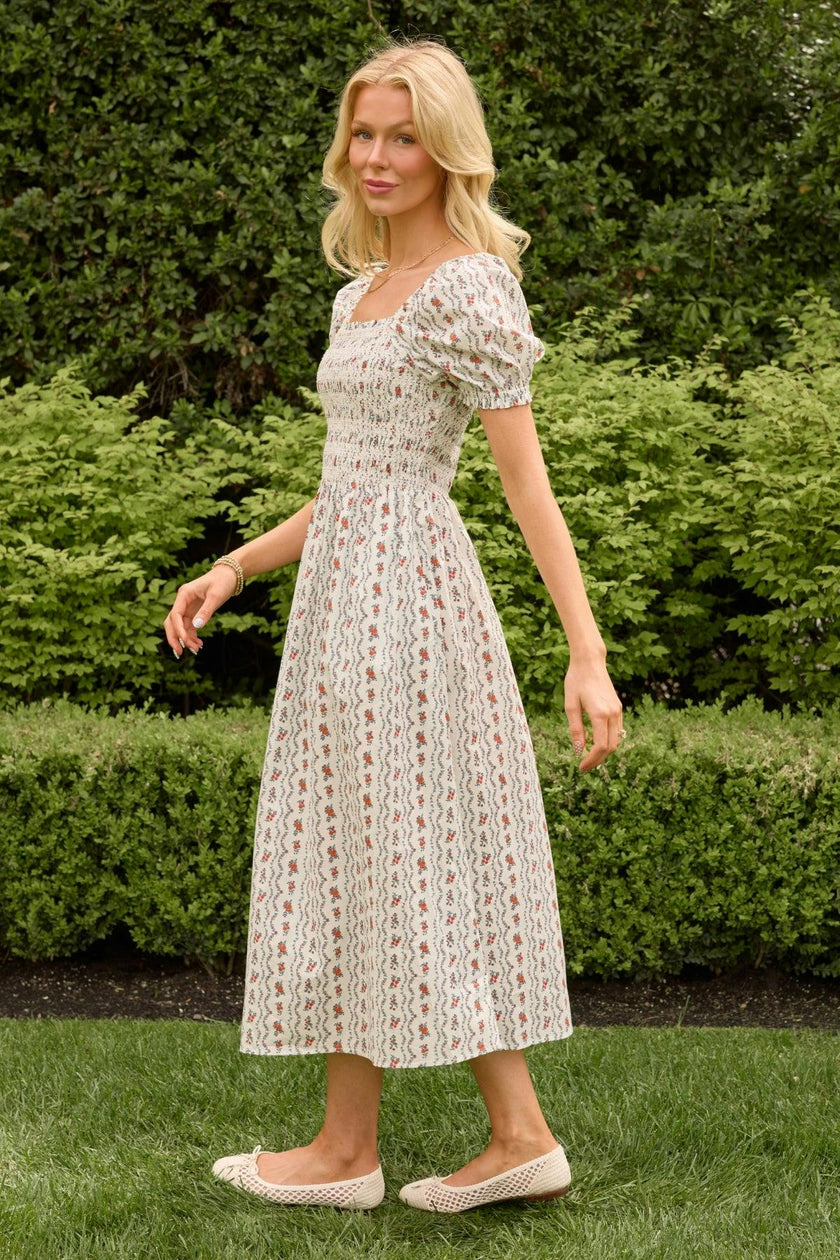 Sunday Best Dress in Linear Poppy Woodblock