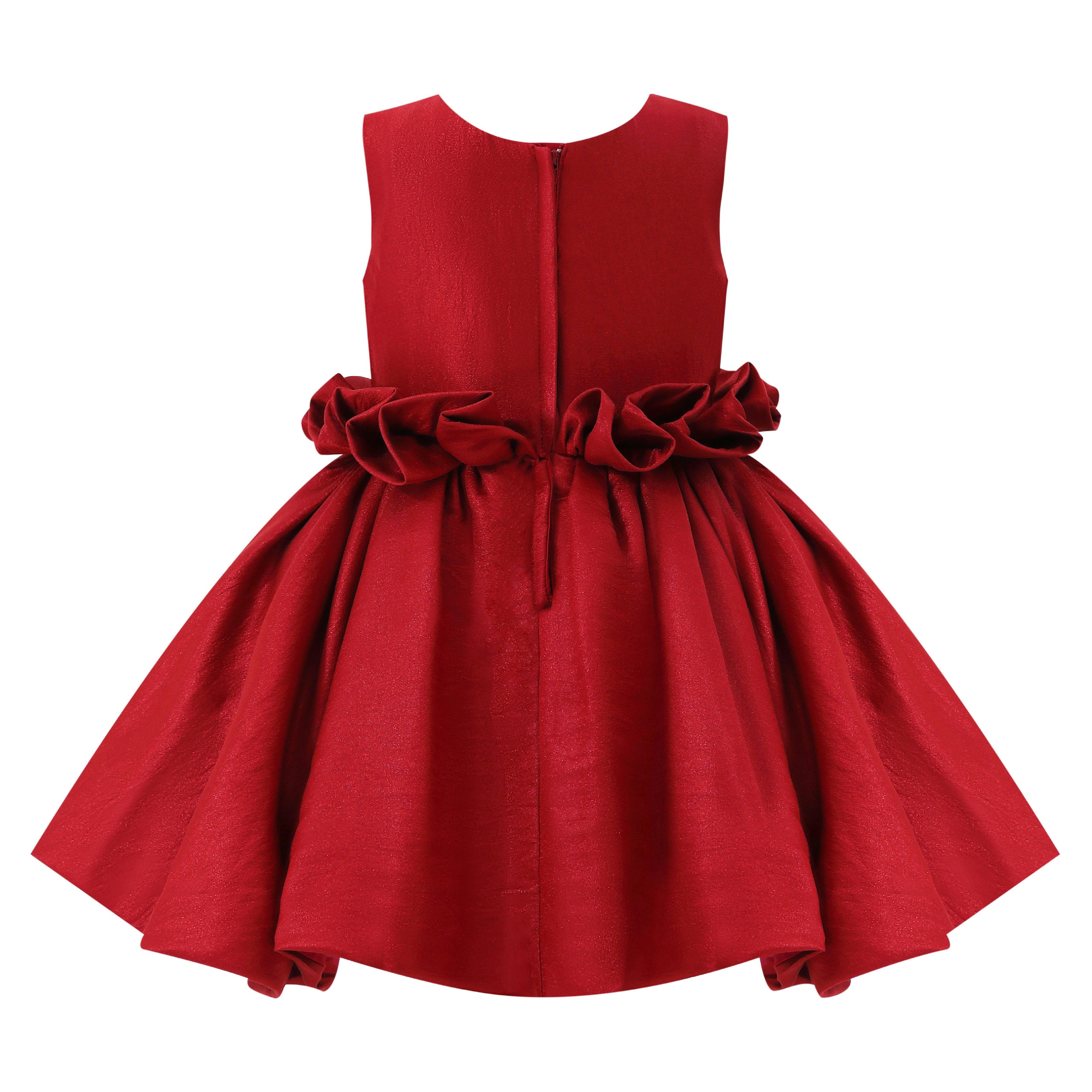 Red Luminara Ruffle Waist Formal Dress