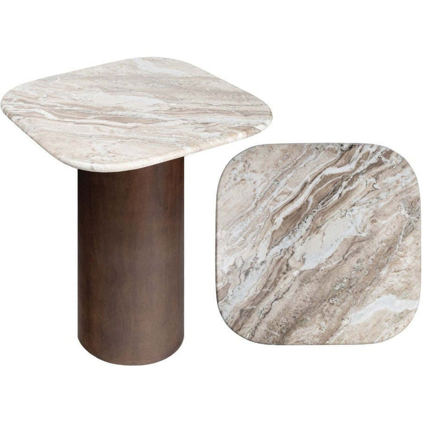 Milos 18" Rustic Minimalist Square Marble/Wood Accent Table