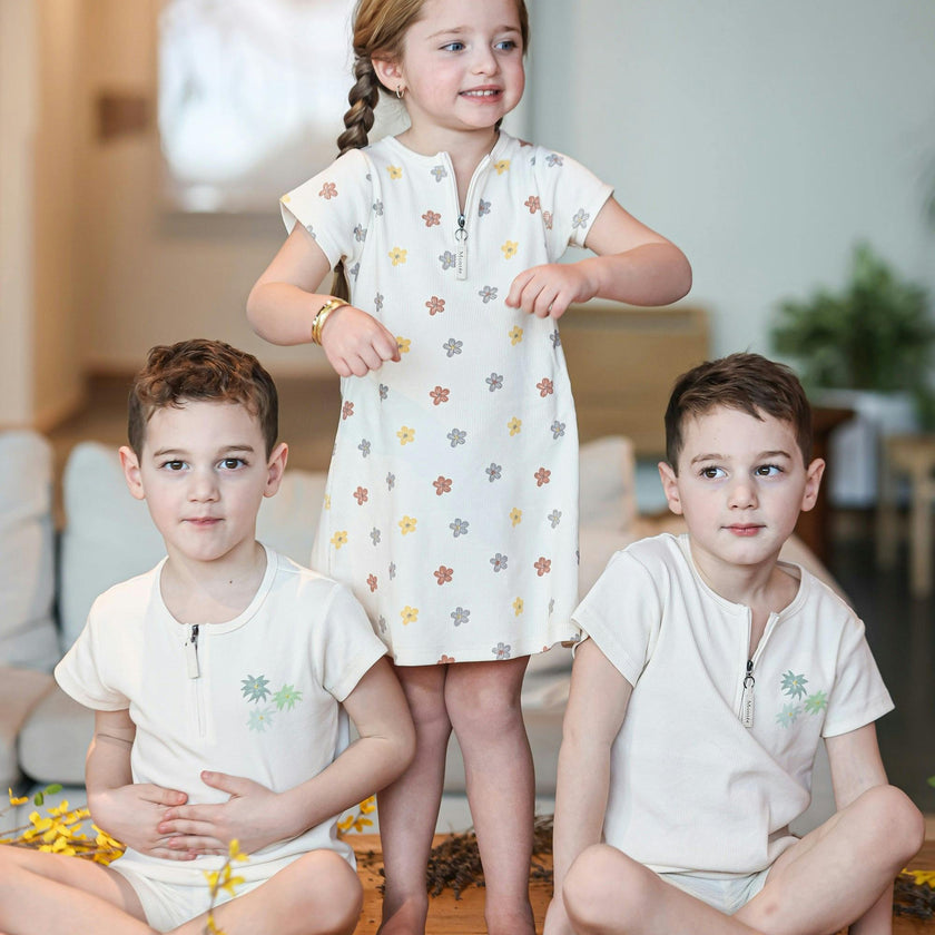Floral Ribbed Short Sleeve Dress