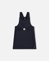 Milano Jumper Dress Navy Blue with Buckle Detail