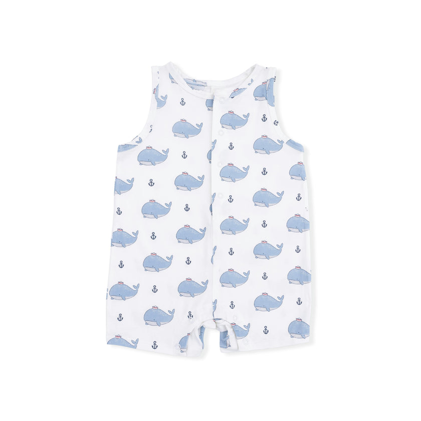 Bubbly Sailor Whales Blue - Sleeveless Shortie Romper