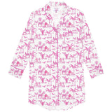Women's Skydog Toile Pink Night Shirt - Organic Cotton Poplin