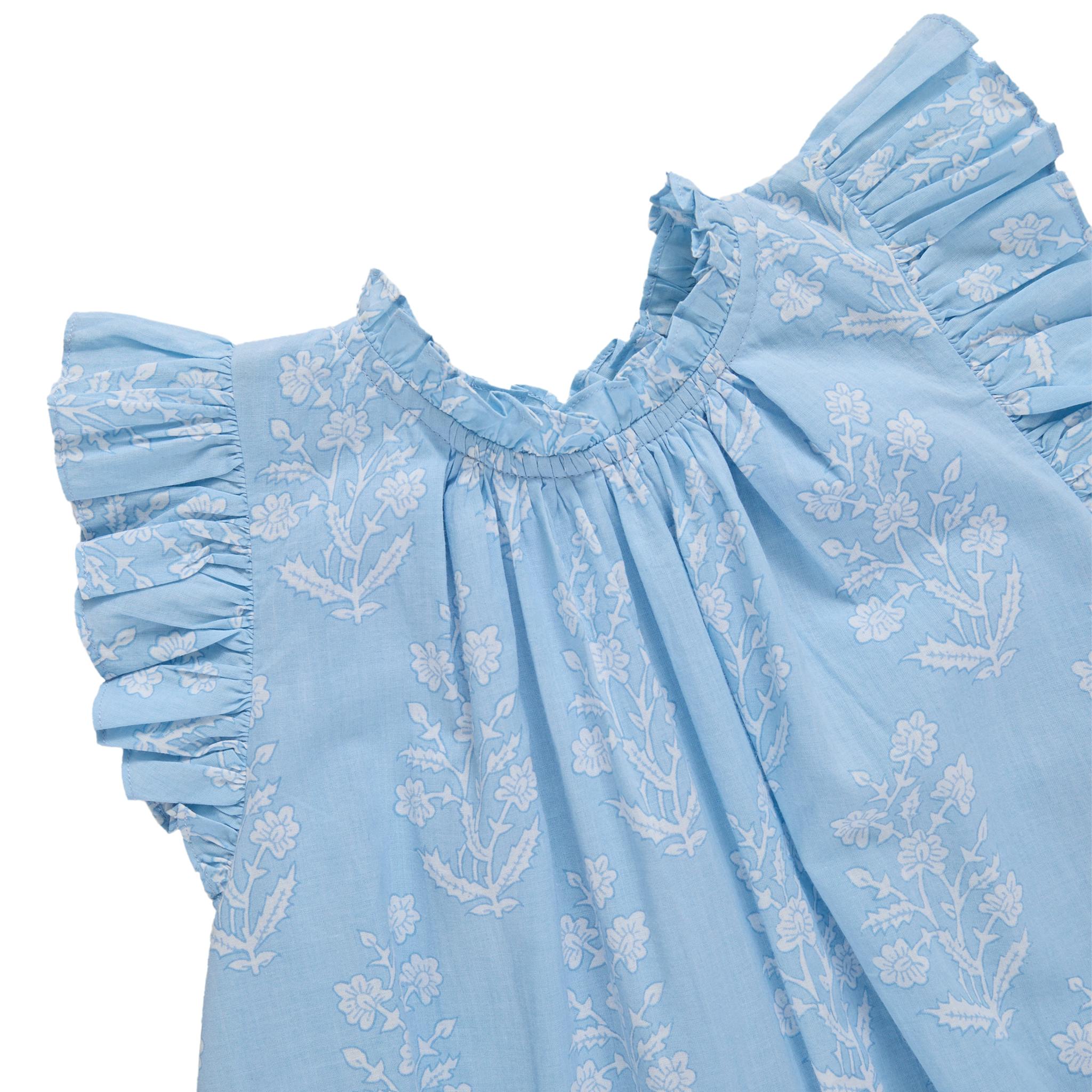 Girls Harper Dress - Blue Dewdrop Block Print