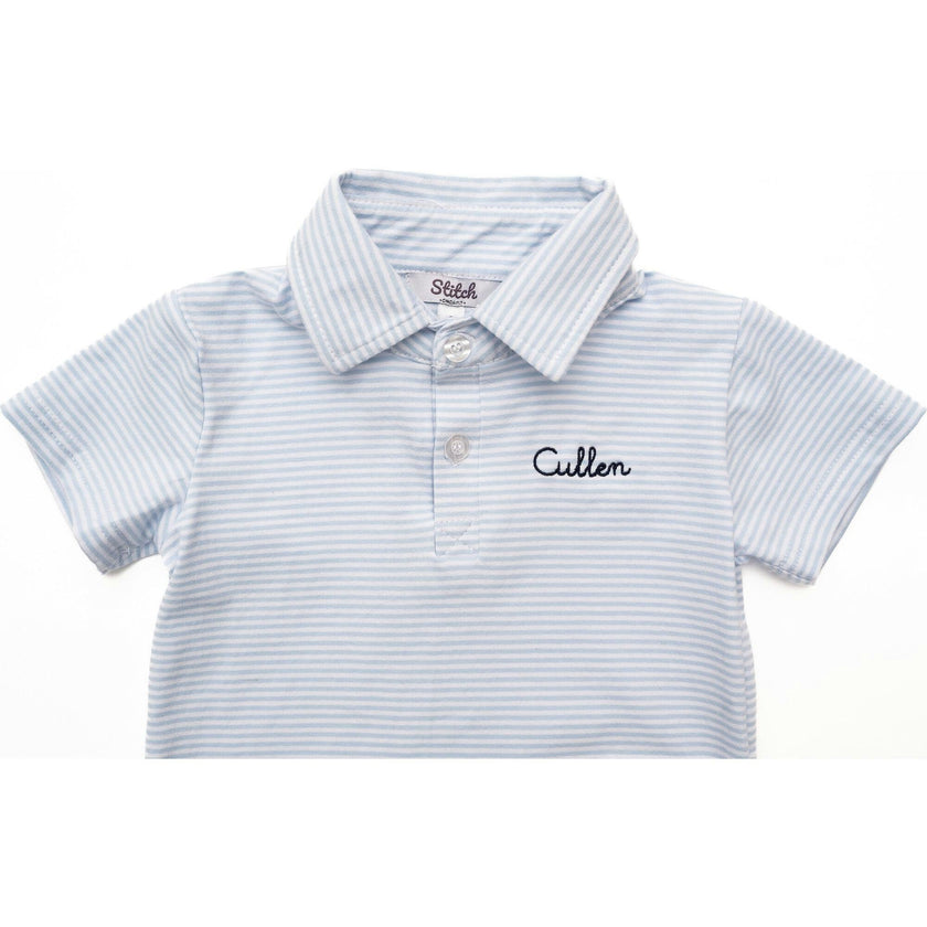 Custom Embroidered Striped Cotton Polo Shirt
