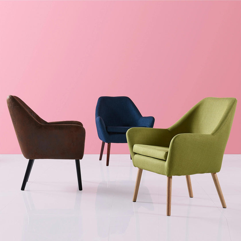 Divano Armchair with Aged Fabric and Solid Wood Legs