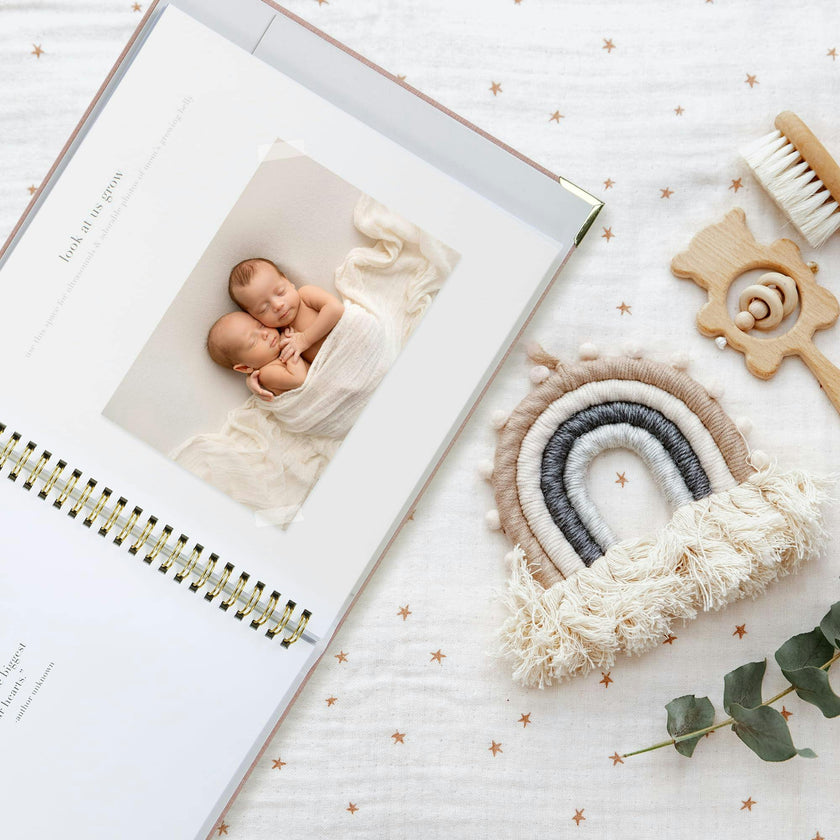 Keepsake Baby Memory Book for Boys and Girls - Timeless First 5 Year Baby Book - Linen Journal Scrapbook & Photo Album - Record Every Milestone Birth to Age 5