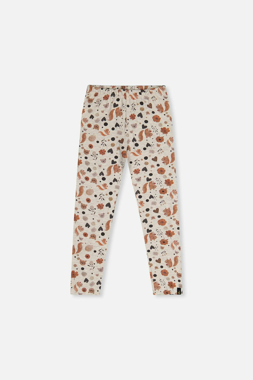 Organic Cotton Leggings Beige With Squirrel Print
