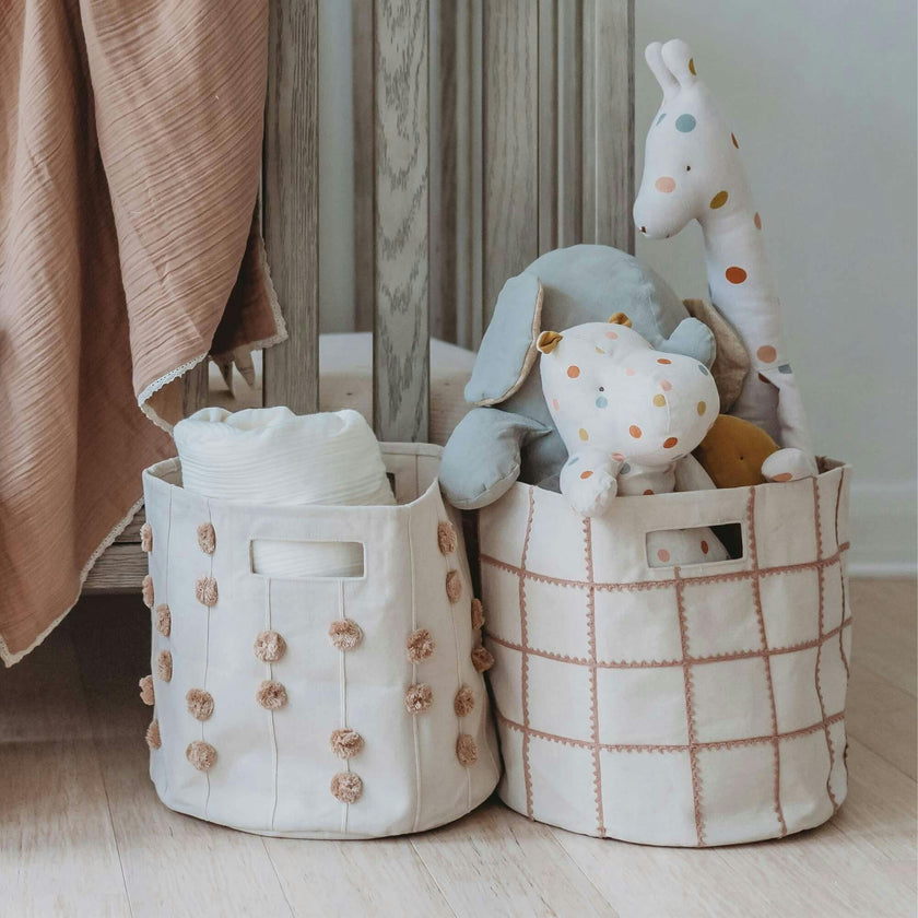 Handmade Canvas Storage Basket Lace - Pecan
