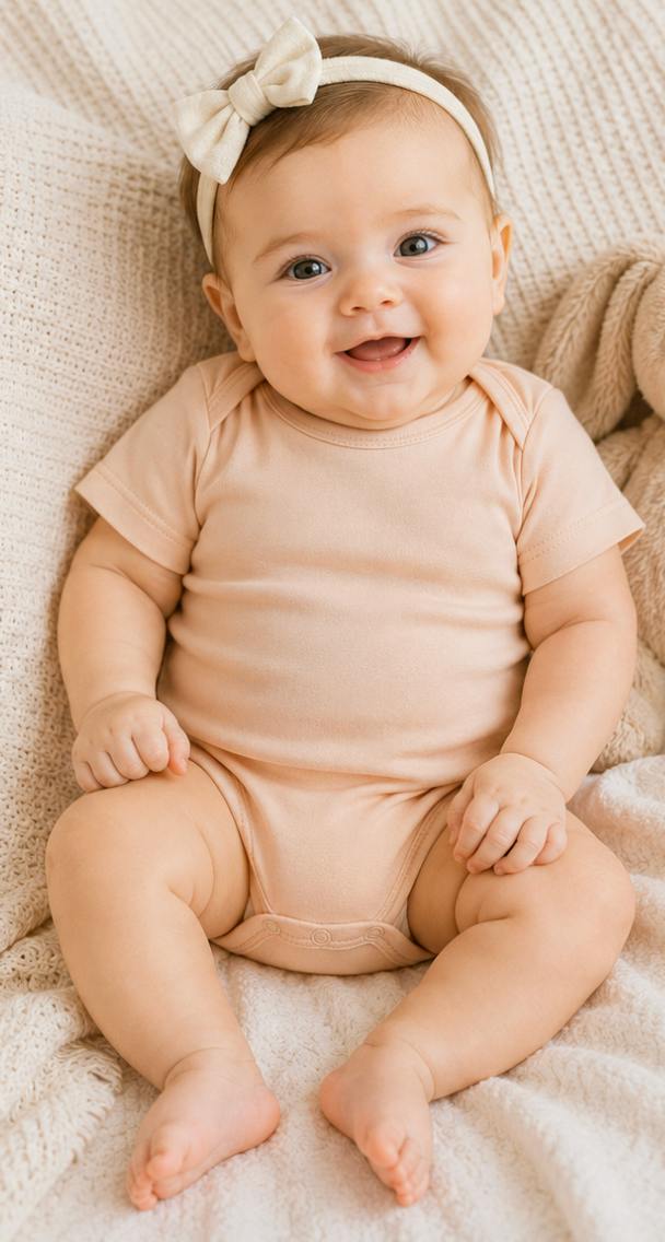 Peach Short Sleeve Bodysuit in Pima Cotton