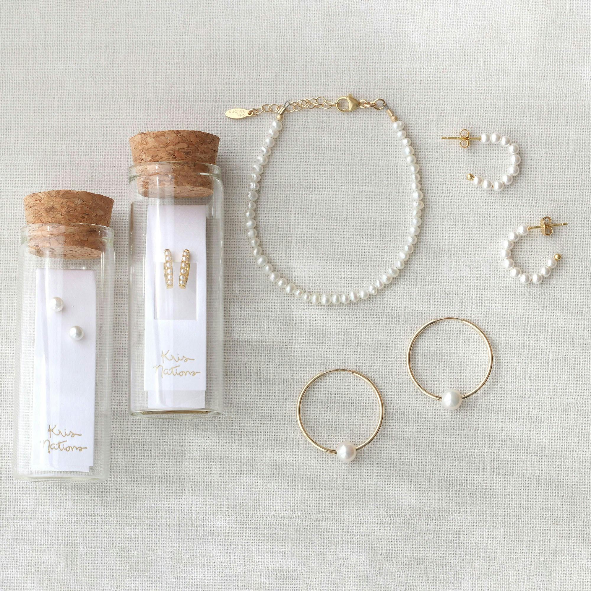 Freshwater Pearl Huggie Post Hoop Earrings