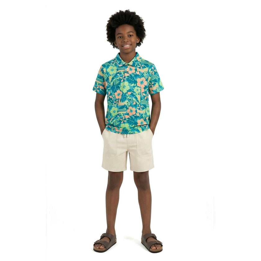 Big Kid Boys Short Sleeve Polo | Sunset Tropics