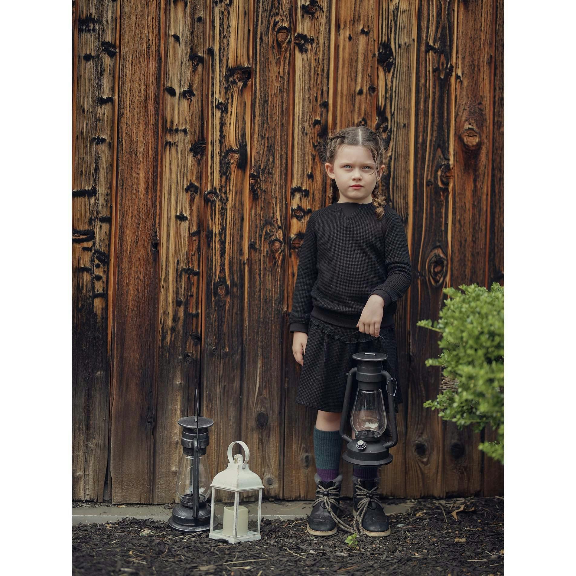 Waffle Knit Tiered Yoke Ribbed Waist A-Line Short Skirt