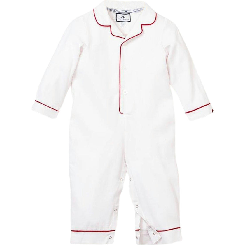 Baby's Classic Twill Romper in White with Red Piping