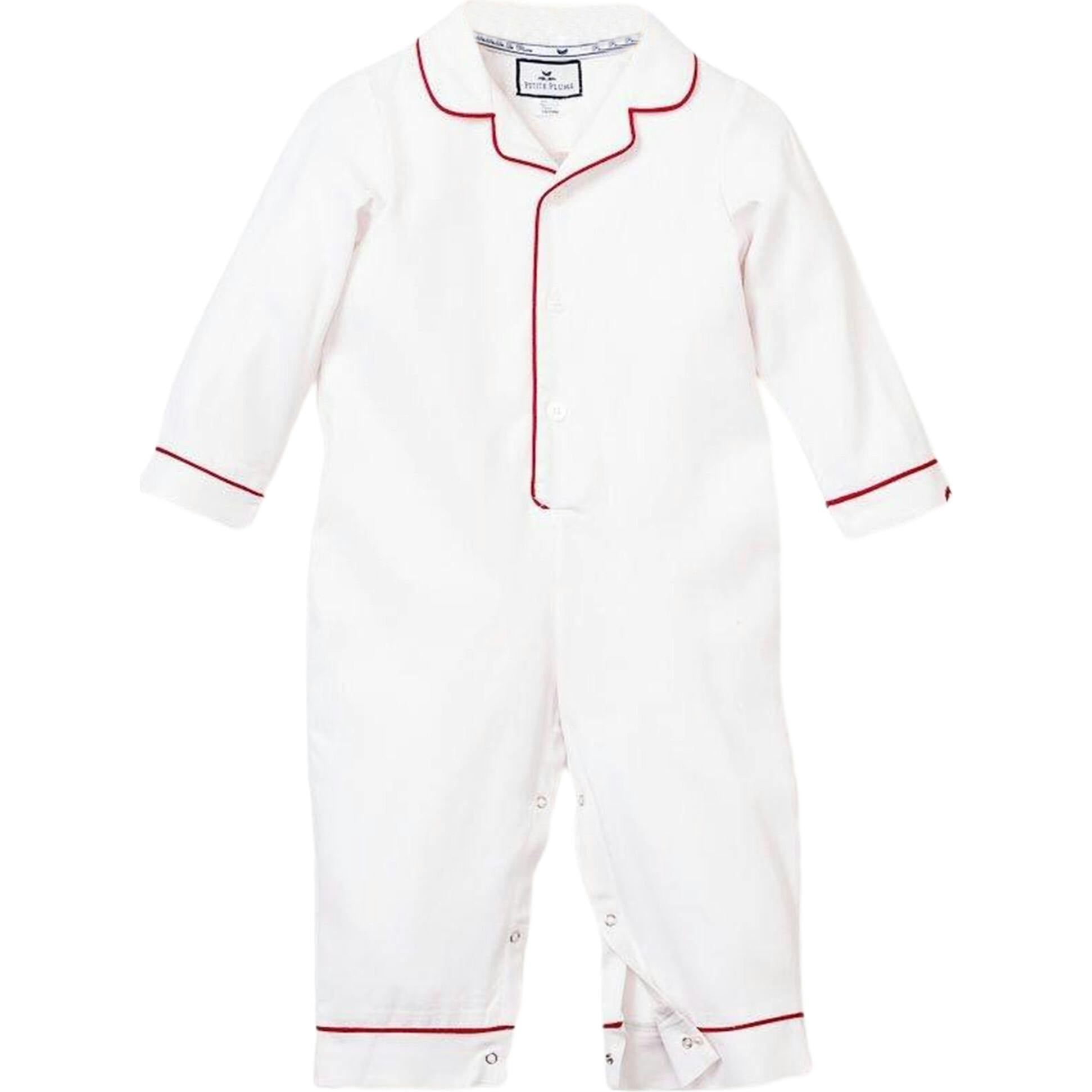 Baby's Twill Romper in White with Red Piping