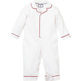 Baby's Twill Romper in White with Red Piping