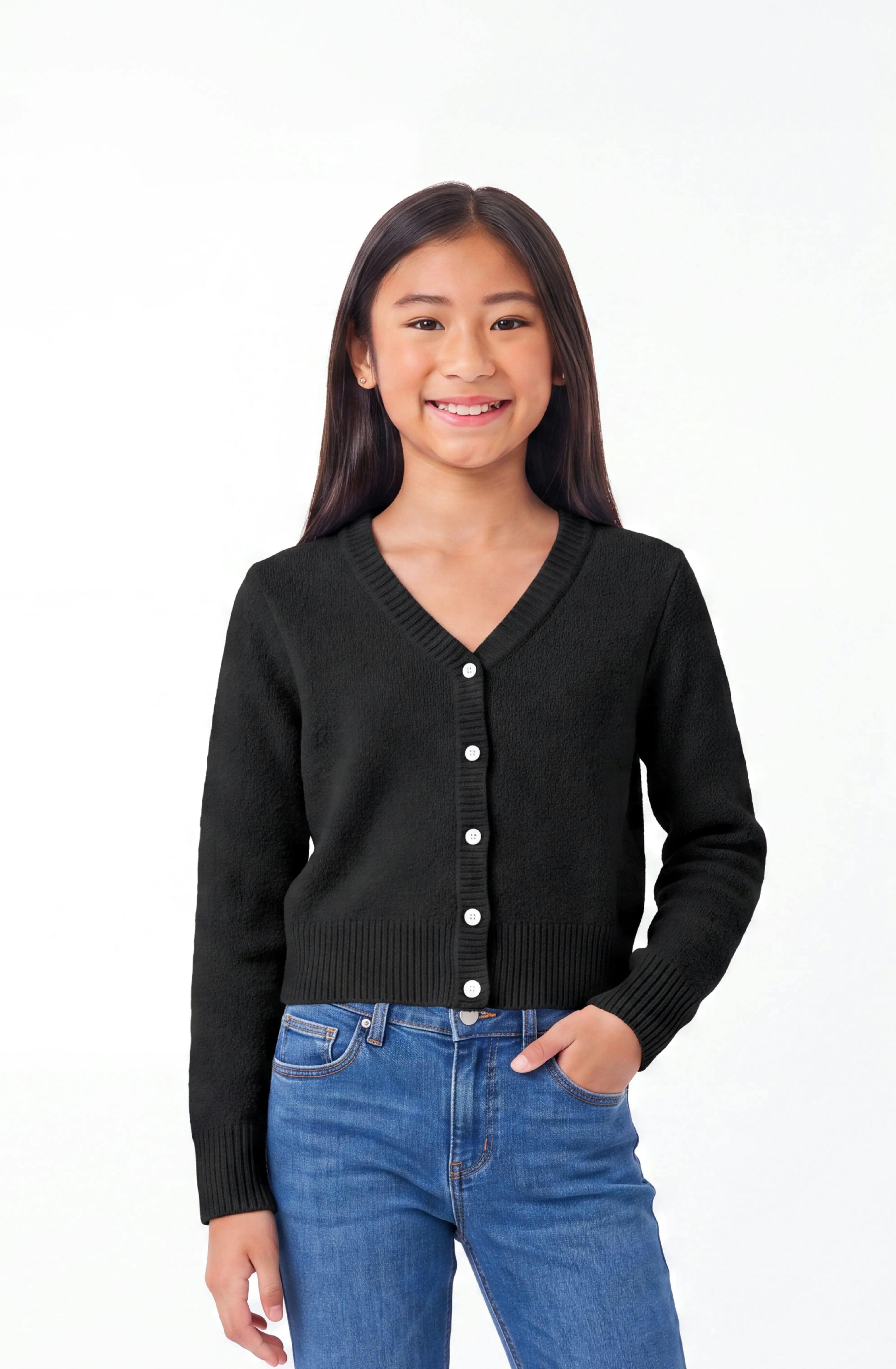 Gracie V-Neck Cardigan Sweater - Black
