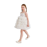 White Arabella Glitter Ruffle Dress