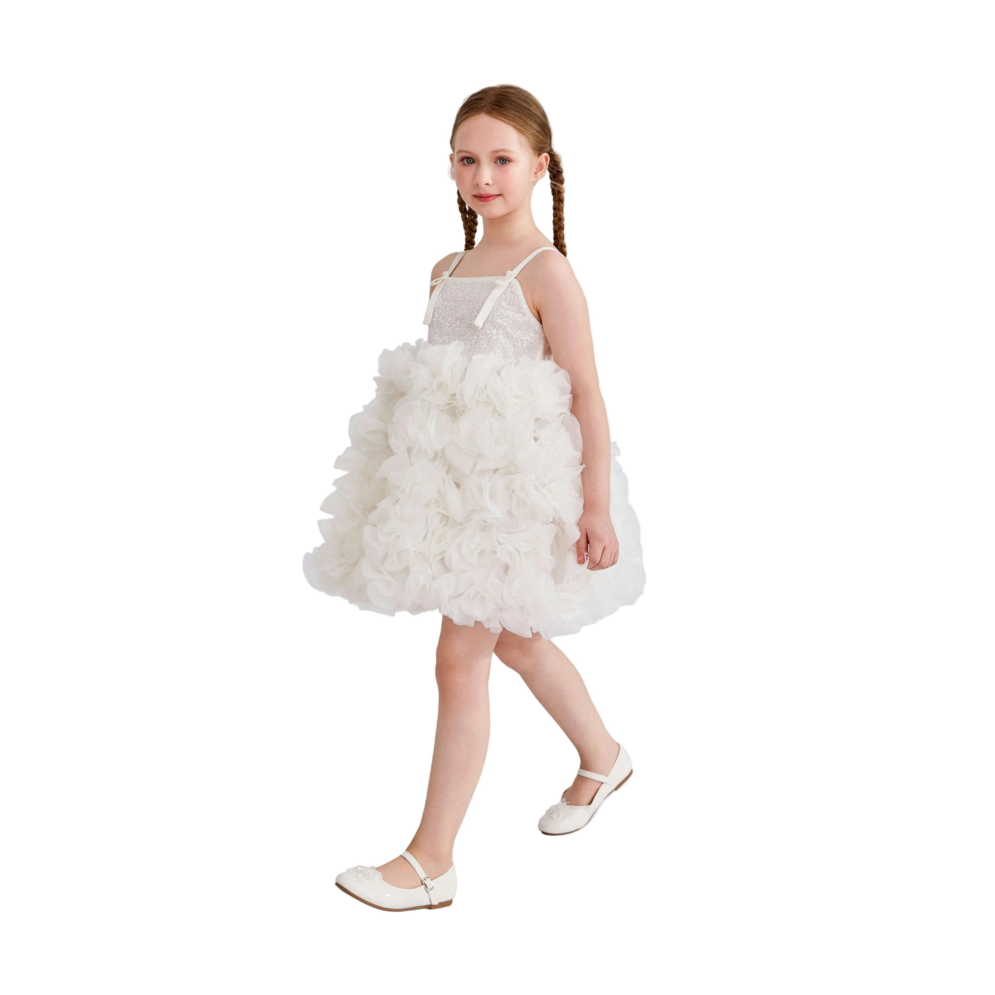White Arabella Glitter Ruffle Dress