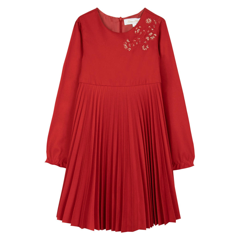 Red Pleated Floral Dress