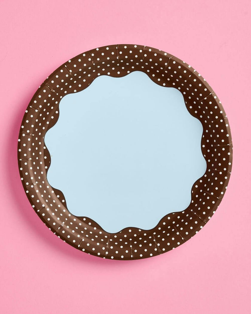 Brown + Blue Plates - 10 paper plates, 9in