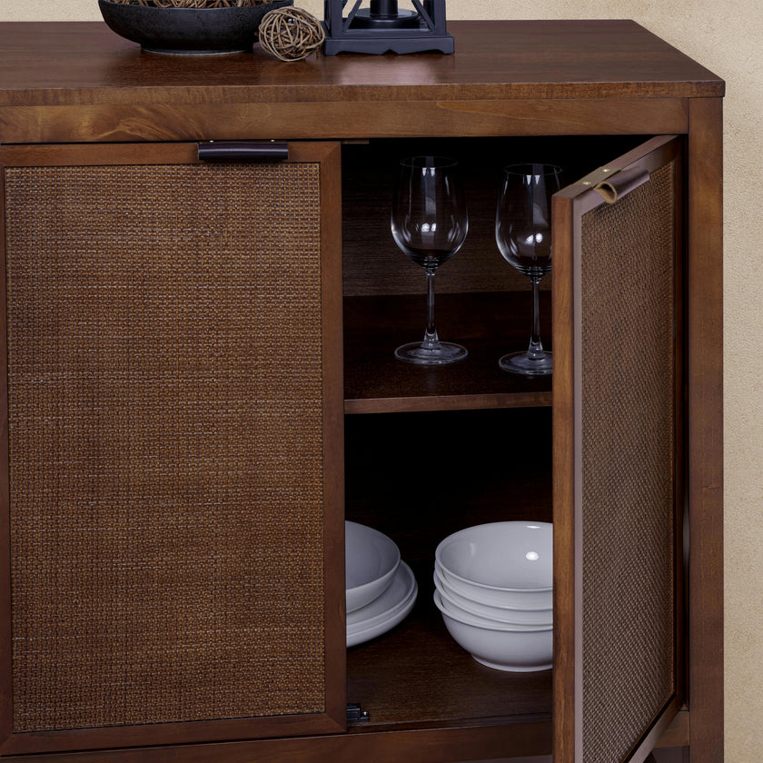 Hatteras Sideboard Cabinet with 4 Rattan Inlay Doors and Adjustable Shelf