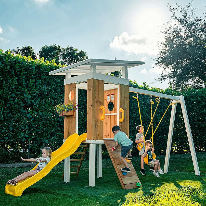 Forest - Modern Backyard Outdoor Swing Set 2 Swings And Trapeze Bar