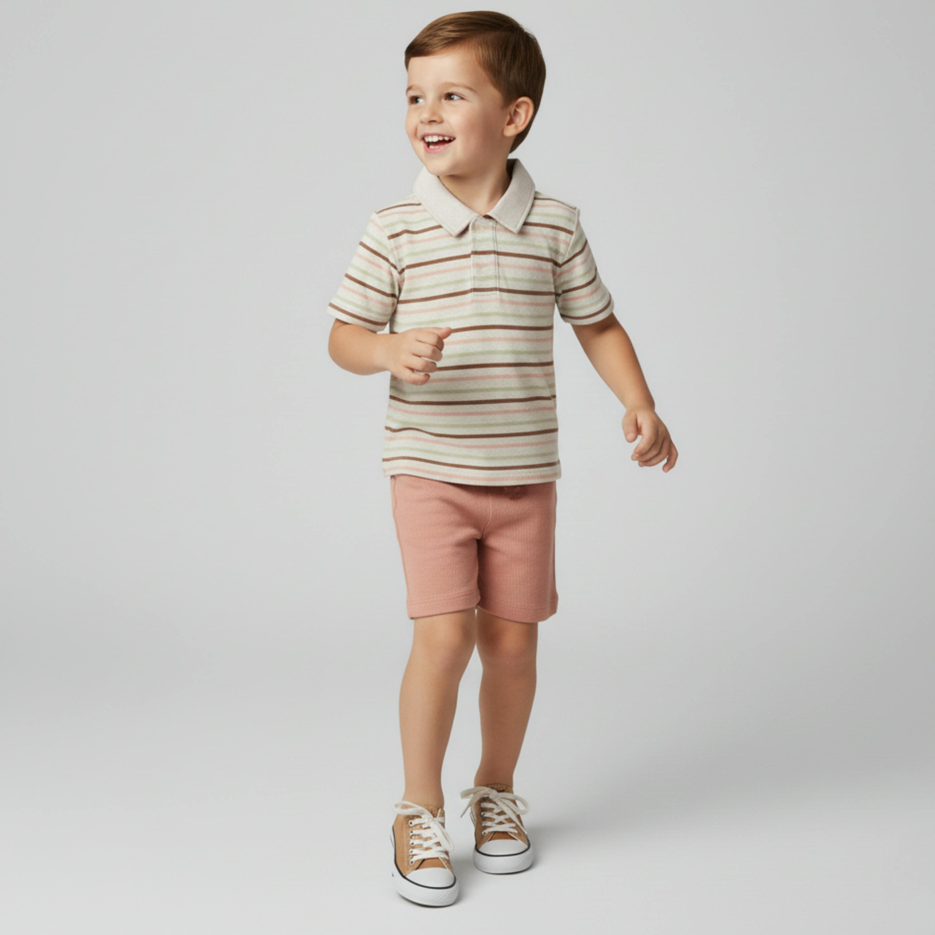 Organic Collar Tee & Shorts Set - Terra Stripes