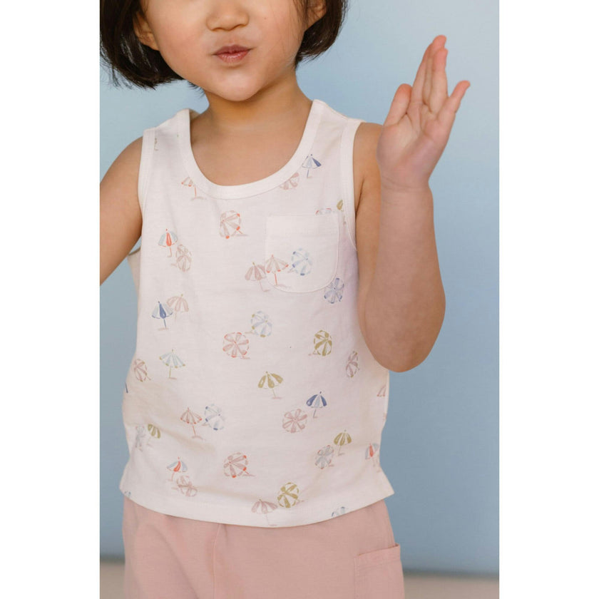 Girls Front Pocket Tank Top, Cream