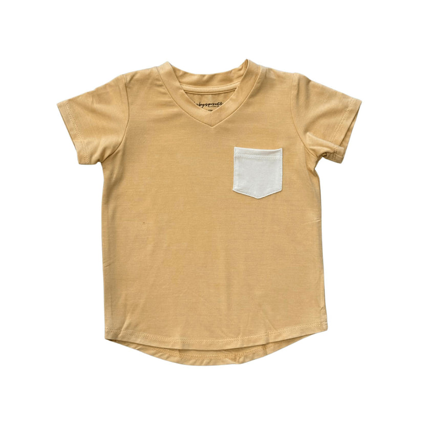 Girls V-Neck Pocket Tee in Desert Mist