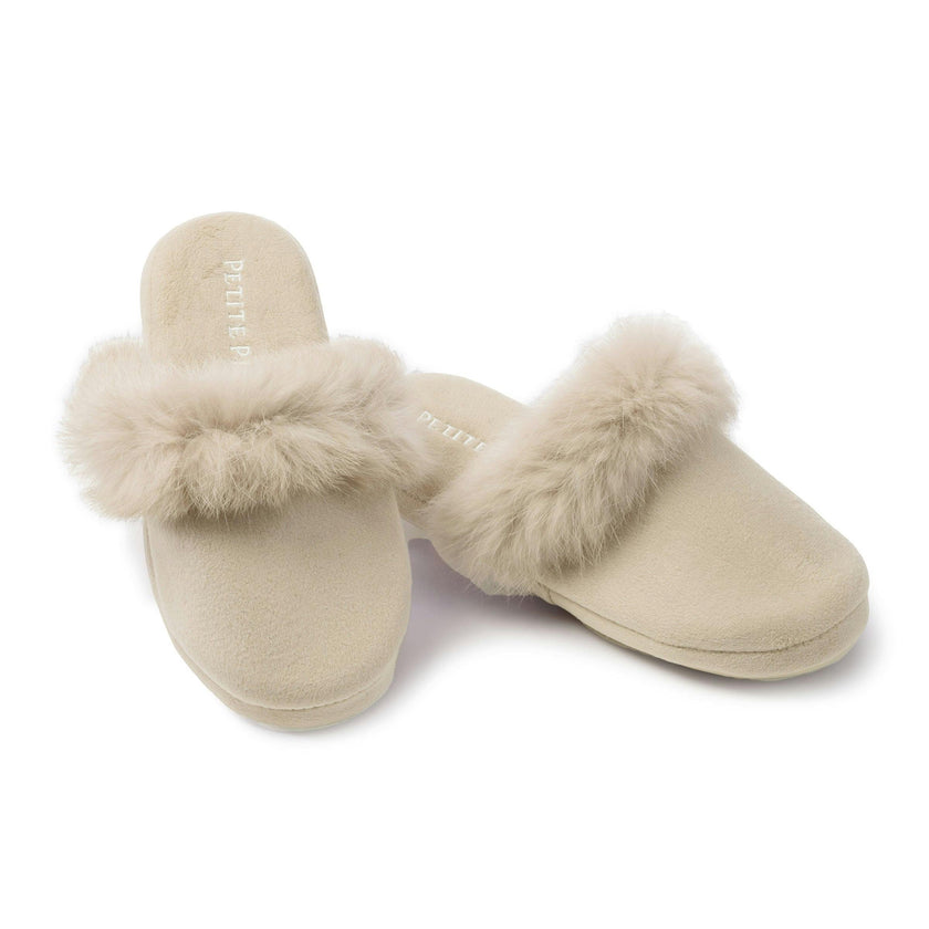 Women's Faux Fur Trim Slipper in Beige