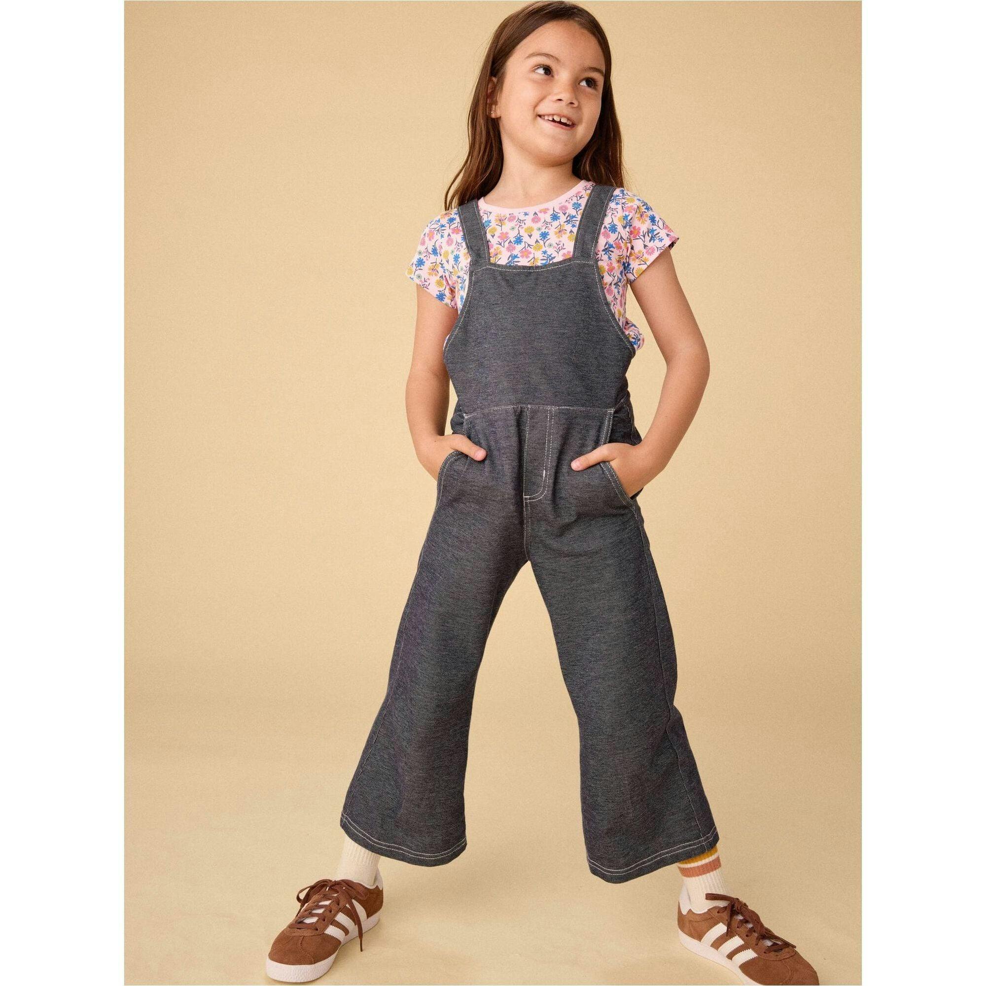 Wide Leg Denim-Like Overalls, Blue