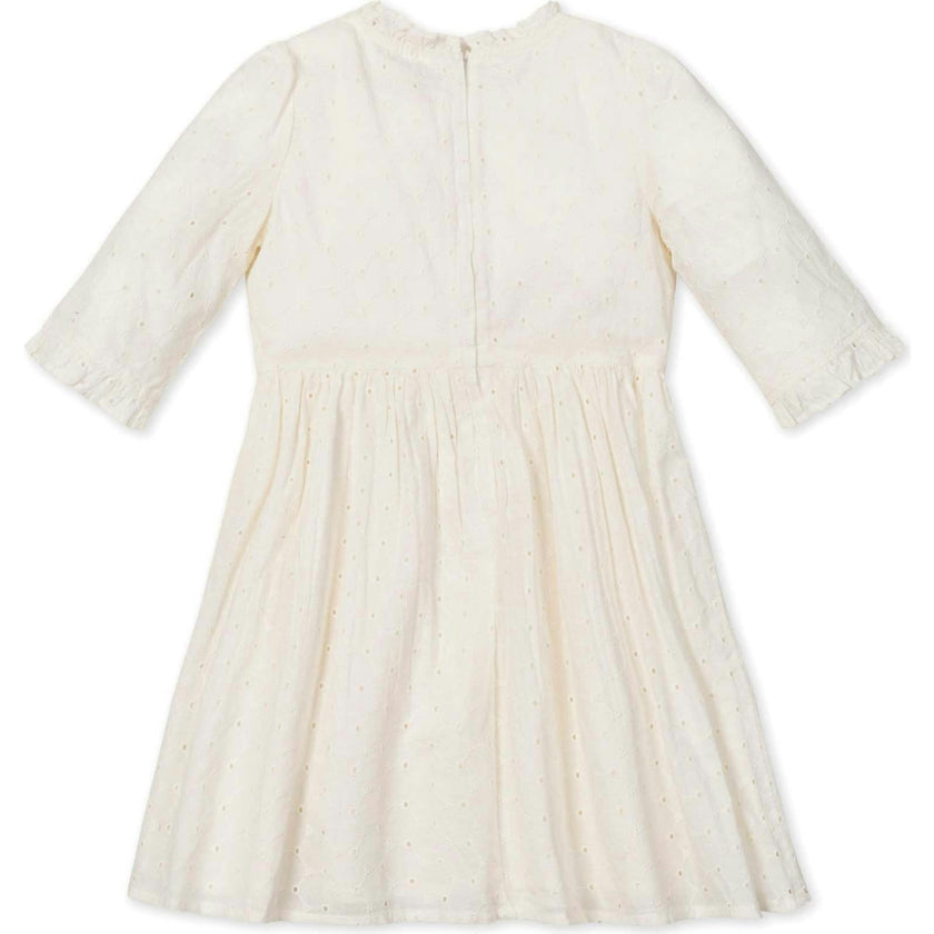Organic Flutter Sleeve Tiered Eyelet Dress, White