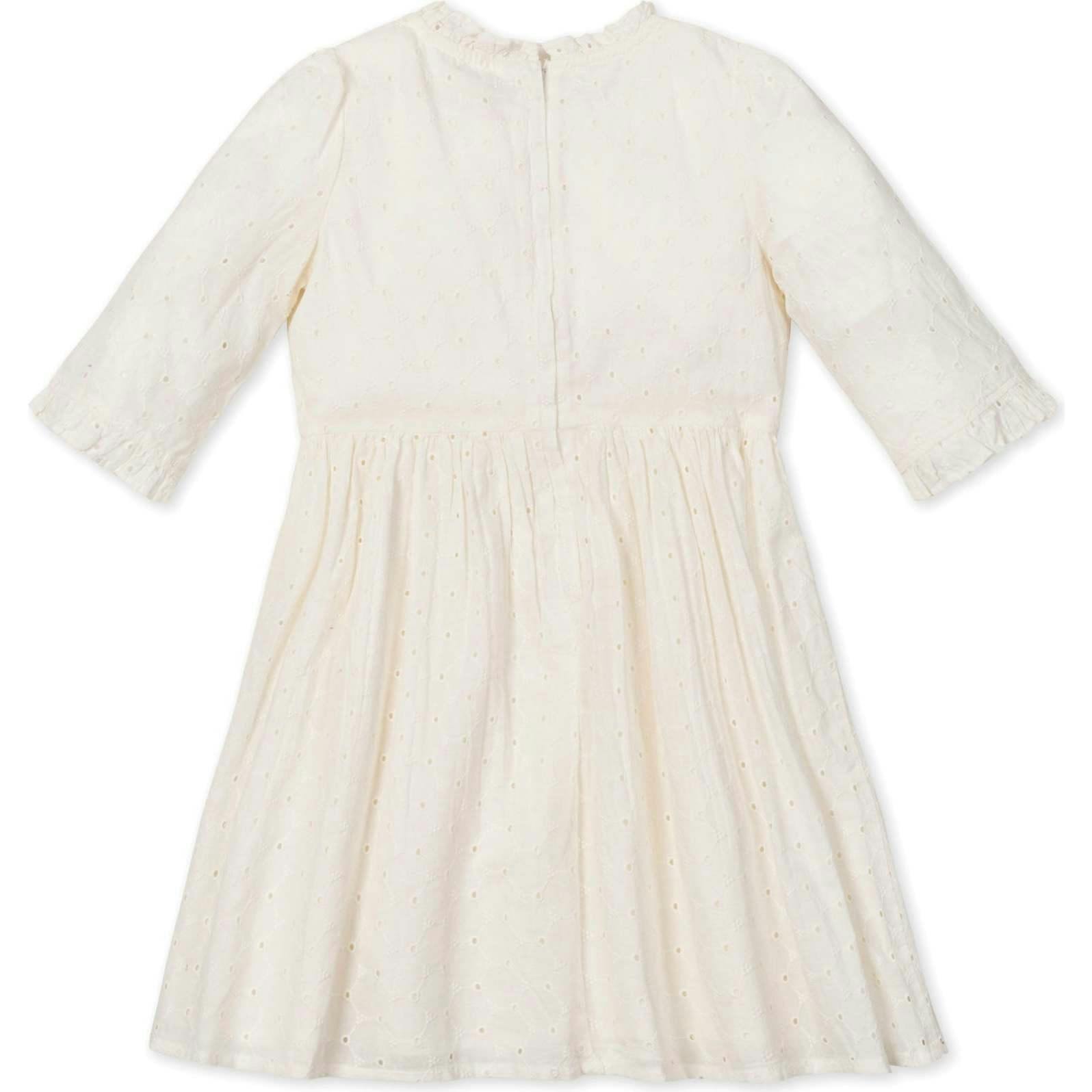 Organic Flutter Sleeve Tiered Eyelet Dress, White